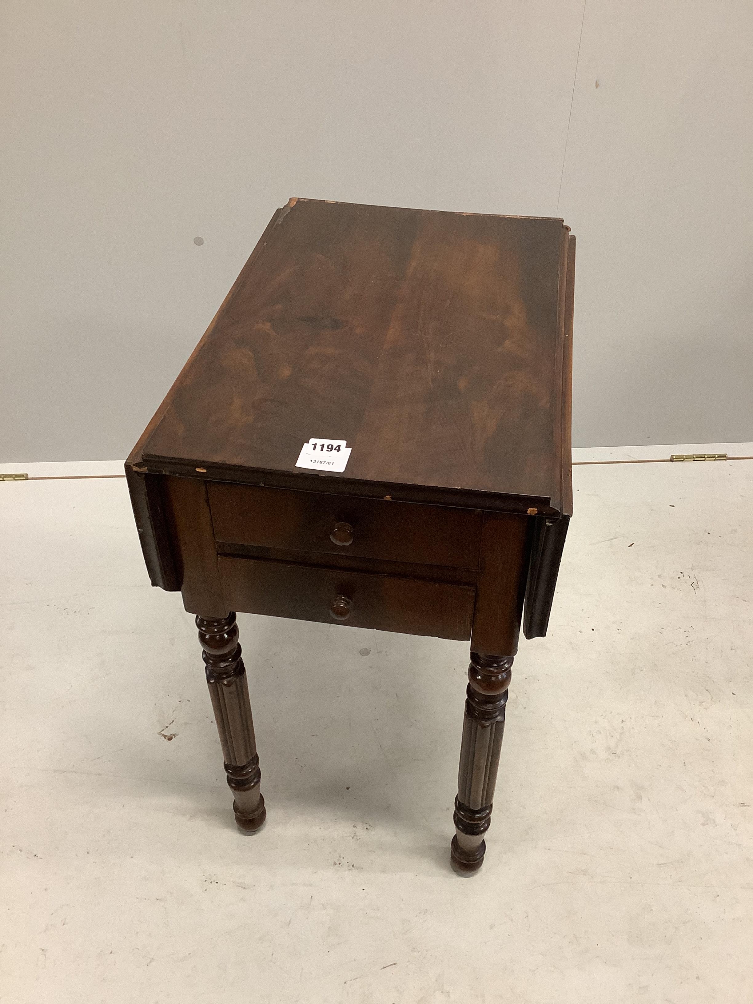 A 19th century French mahogany work table, width 37cm, depth 52cm, height 65cm